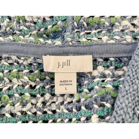J.Jill Large Hooded Knit Sweater Blue Green White Textured Relaxed Fit Boho Cosy - Picture 3 of 8